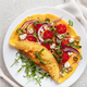 omelette with tomato, feta cheese onion and arugula. healthy keto diet low carb breakfast - PhotoDune Item for Sale