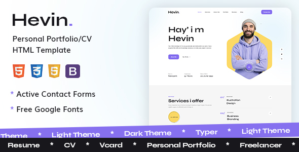 Hevin - Personal Portfolio/CV HTML Template