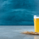 A glass of delicious beer and wheat on gray background - PhotoDune Item for Sale