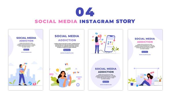 Social Media Addicted Girls Flat Character Instagram Story