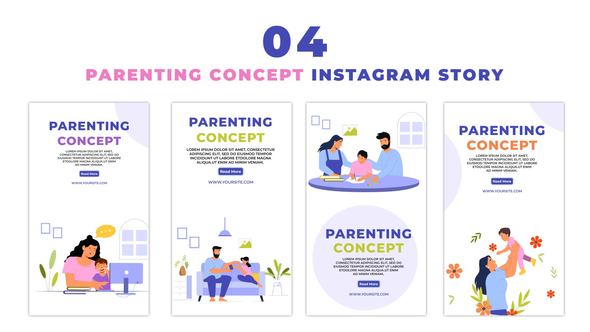 Happy Parents and Kids Flat Vector Instagram Story