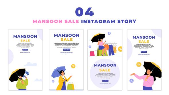 Monsoon Sale Offer Flat Character Instagram Story