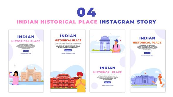Indian Historical Tourist Place Flat Character Instagram Story