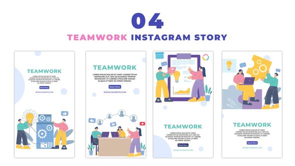 Eye Catching Teamwork Employees Flat Character Instagram Story