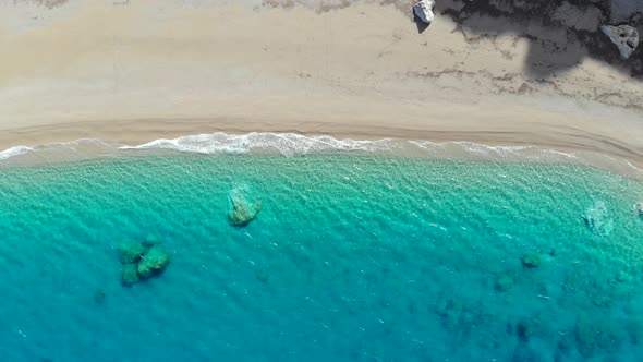 Aerial View of Beautiful Deserted Beach on Greek Island of Kefalonia alt