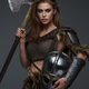 Stunning Viking model dressed in chainmail armor and fur Stock Photo by  fxquadro