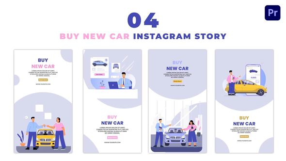 People Buying New Car Flat Character Instagram Story