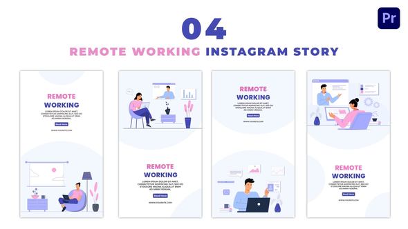 Creative Remote Working Employees Flat Character Instagram Story