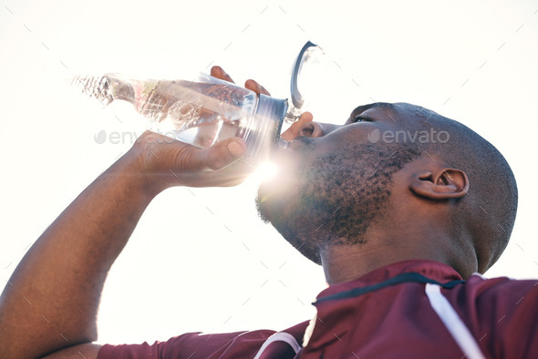 Portrait Fitness And Water Bottle With A Sports Black Man Or