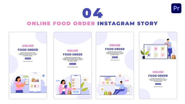 Creative Online Food Order Flat Character Instagram Story