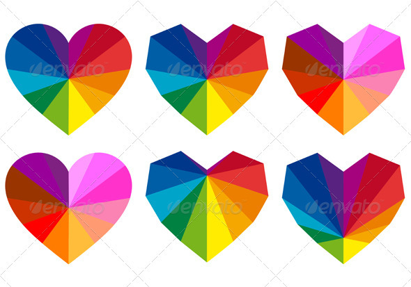 Colorful Geometric Hearts, Vector Set - Decorative Symbols Decorative