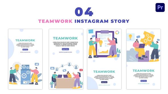 Eye Catching Teamwork Employees Flat Vector Instagram Story