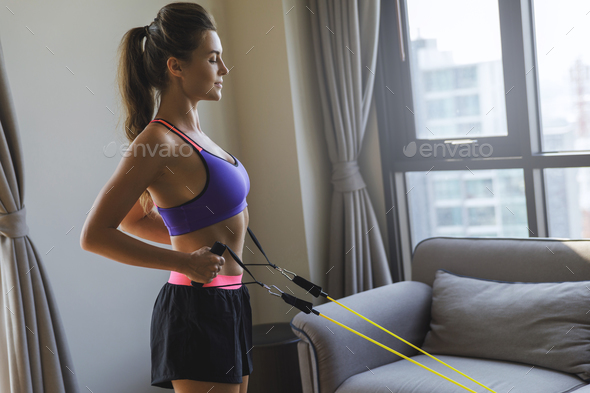 Home workout with a rubber resistance bands