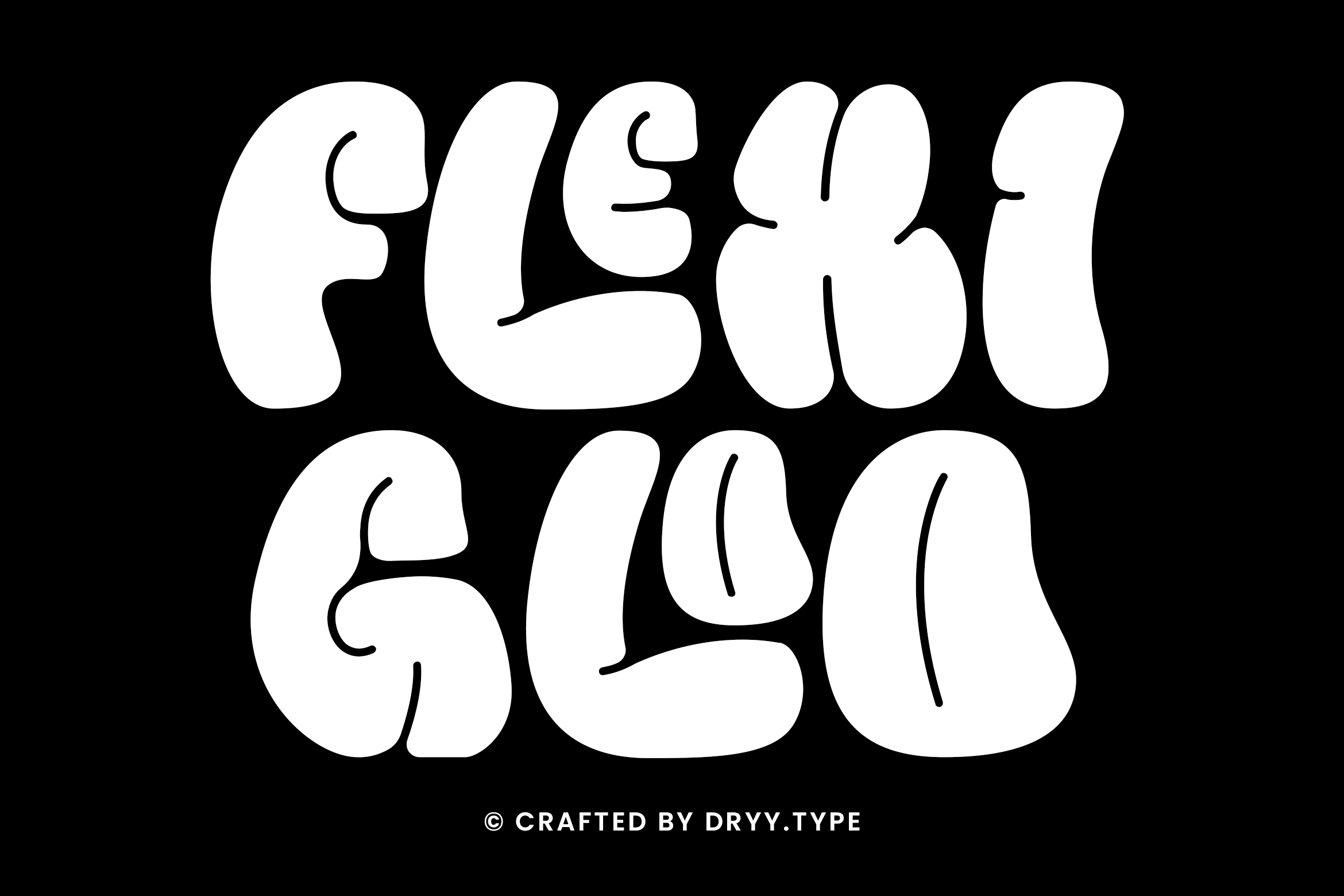 Close-up of the Flexi Gloo font, a versatile display typeface that can be used for a variety of designs, from logos and branding to packaging and apparel.