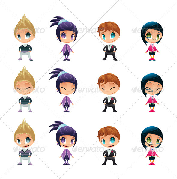 Characters with normal - blinked eyes - open mouth - People Characters