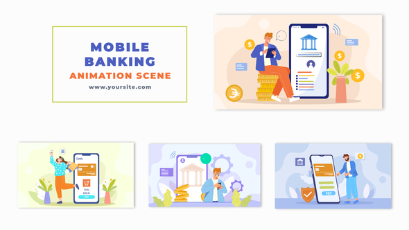 Online Mobile Banking Flat Character Animation Scene