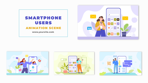 Modern Smartphone Users Character Animation Scene