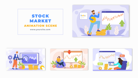 Stock Buy and Sell Flat Character Animation Scene