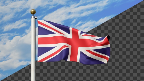 United Kingdom Flag Waving on a Flag Pole, Alpha Included