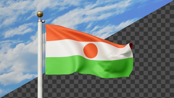 Niger Flag Waving on a Flag Pole, Alpha Included