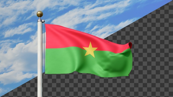 Burkina Faso Flag Waving on a Flag Pole, Alpha Included