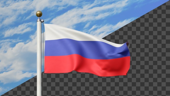 Russia Flag Waving on a Flag Pole, Alpha Included