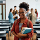 Black female college student in lecture hall looking at camera. - PhotoDune Item for Sale