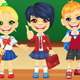 Vector Smiling Schoolchildren near Blackboard