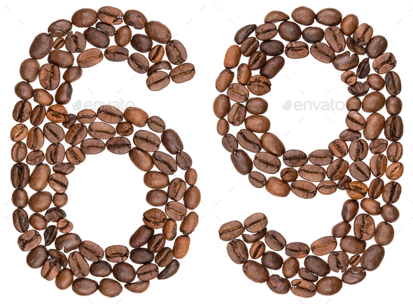 Arabic Numeral 69 Sixty Nine From Coffee Beans Isolated On White