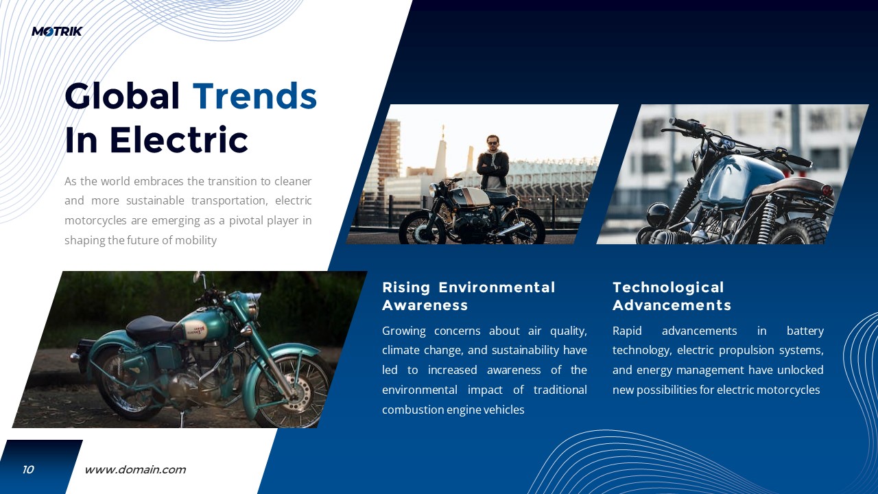 Motrik Electric Motorcycle PowerPoint Template, Presentation