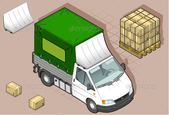 Isometric White Van with Tarpaulin - Miscellaneous Vectors