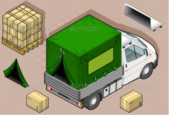 Isometric White Van with Tarpaulin - Miscellaneous Vectors