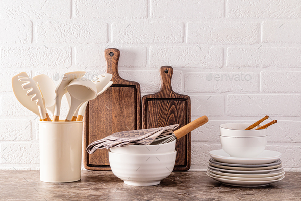 Stylish modern kitchen background. Environmentally friendly items
