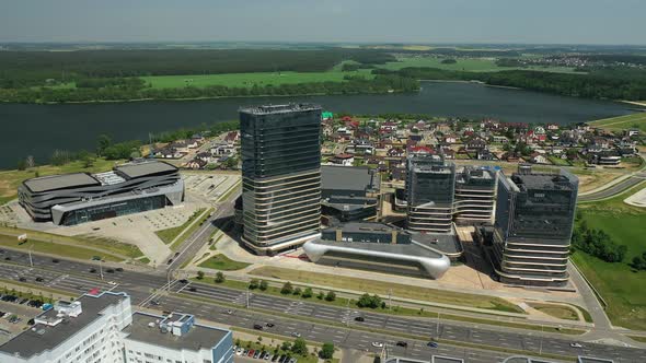 View From the Height of Pobediteley Avenue in Minsk.New Residential and Business District in Minsk alt