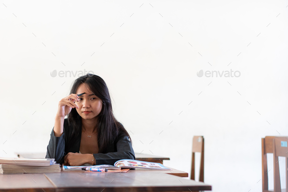 back to school with tired woman college students - Stock Photo - Images