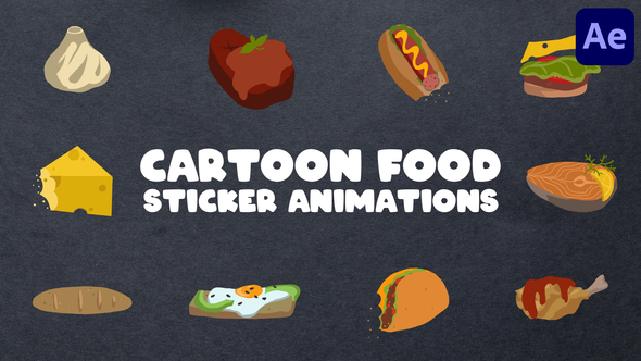 Cartoon Food Sticker Animations for After Effects