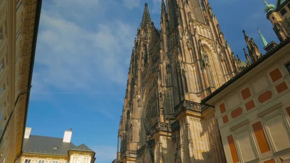 Cinematic Panning Shot of the Front Side of St Vitus Cathedral alt