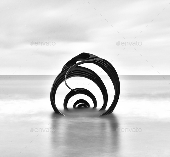 Modern art installation Mary\'s shell on the beach at Cleveleys shot in England