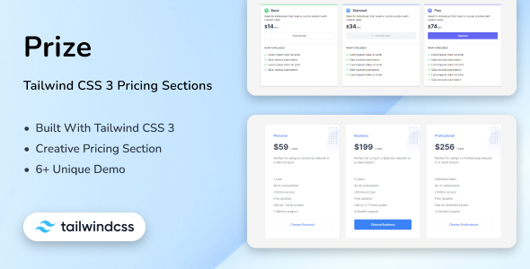 Prize - Tailwind CSS 3 Pricing Sections