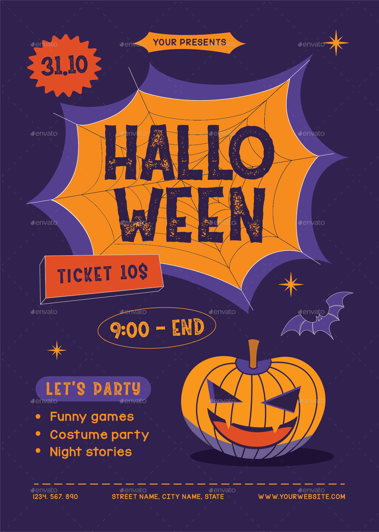 Halloween Party Flyer, Print Templates | GraphicRiver, image size:1276x1790