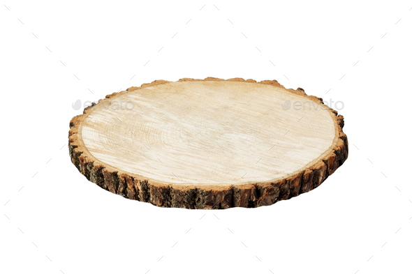 wooden round chopping board isolated on white background. Wooden stump isolated