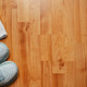 New female running shoes and towel on wooden floor - PhotoDune Item for Sale