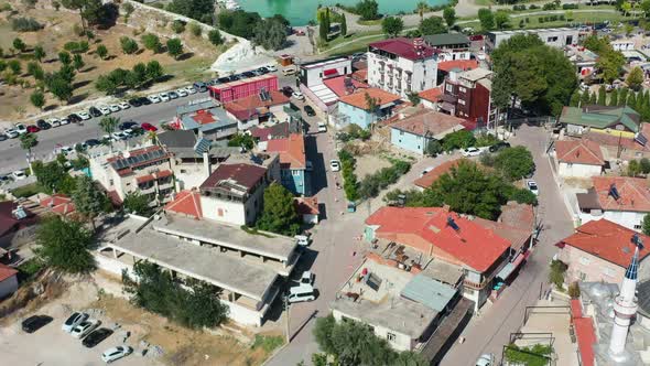 aerial view of downtown residential buildings in Pamukkale Turkey on a sunny summer day alt