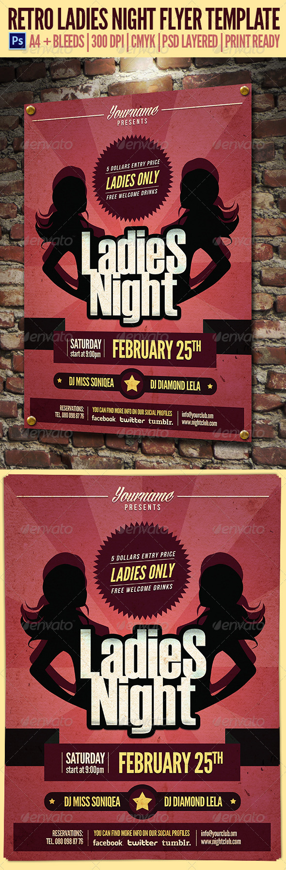 Retro Ladies Night Flyer Template - Clubs & Parties Events