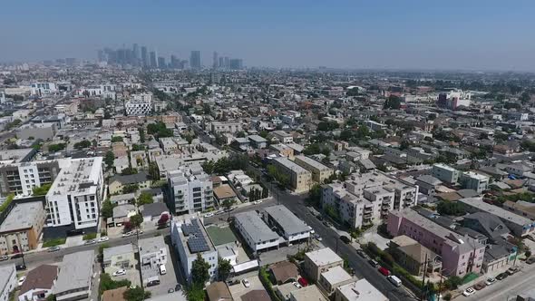Aerial Drone Footage Flying at Downtown Los Angeles on a Sunny Summer Day Afternoon alt