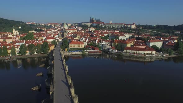 Aerial view of Charles Bridge and Prague Castle