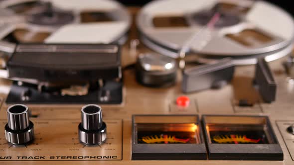 VU meters of an old Reel to Reel Tape recorder close up alt