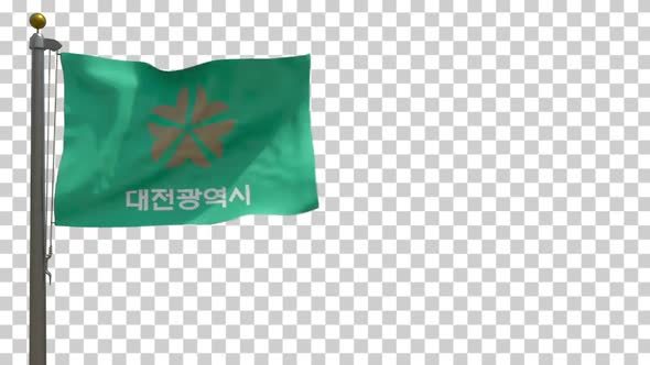 Daejeon City Flag (South Korea) on Flagpole with Alpha Channel - 4K alt
