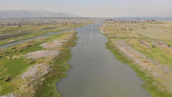 Aerial view of Inle Lake. alt