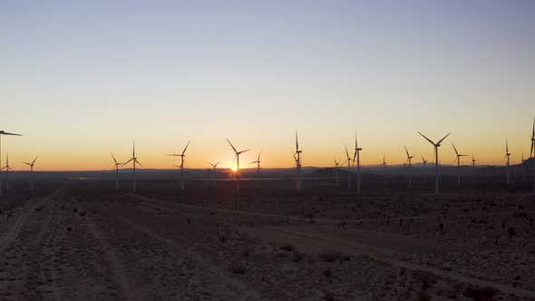 Windmills in the Mojave Desert at Sunrise alt